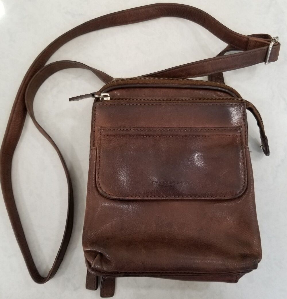 Fossil Brown Leather Crossbody Bag – Vintage Style Distressed Leather Purse